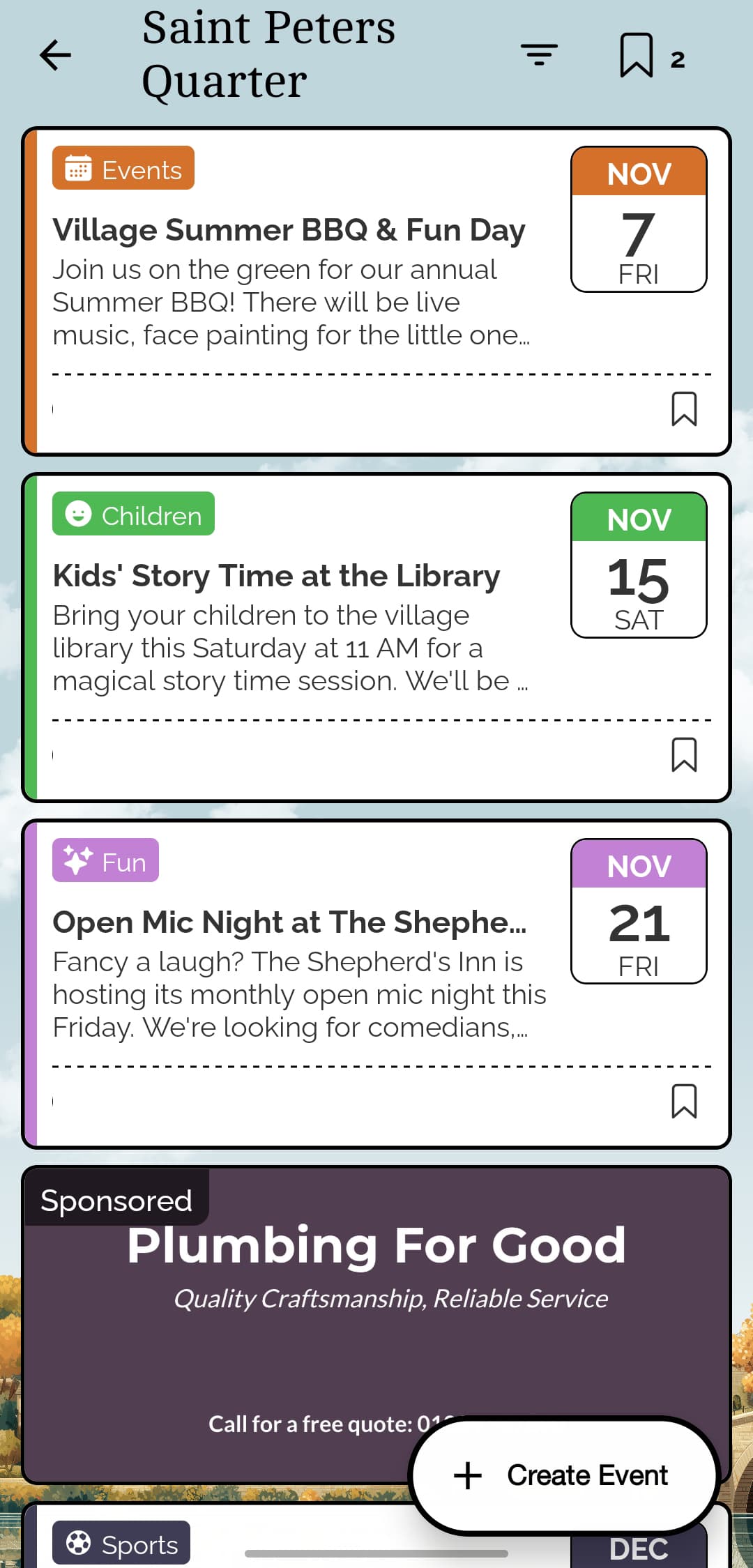 Villageboard app screen 2